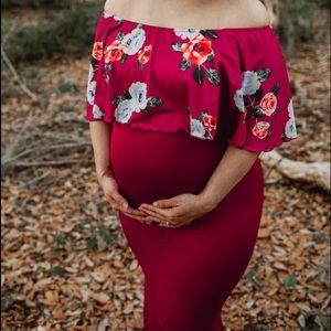Red off shoulder floral dress